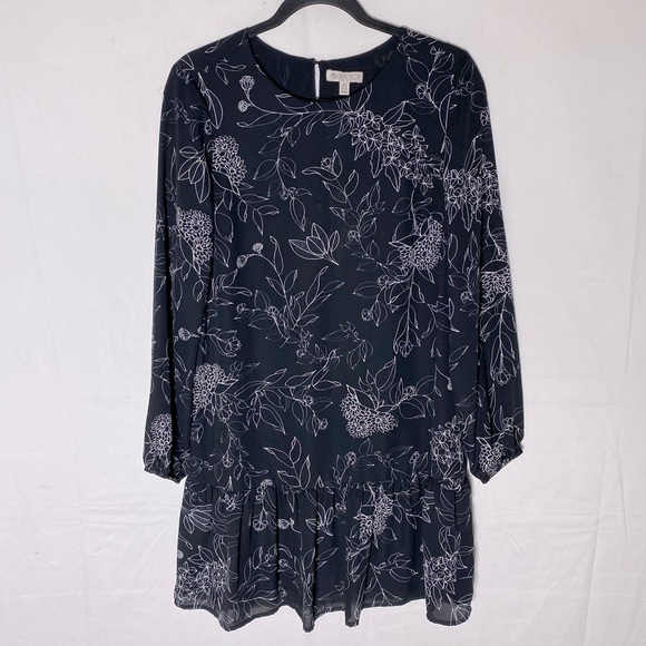 Lila Rose Black W White Floral Print Long Sleeve Ruffle Hem Mini Dress 6 - Picture 16 of 16